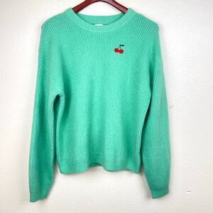 Target Womens Sweater Sz L Thick Chunky Cozy Seafoam Mint Cherries Whimsigoth